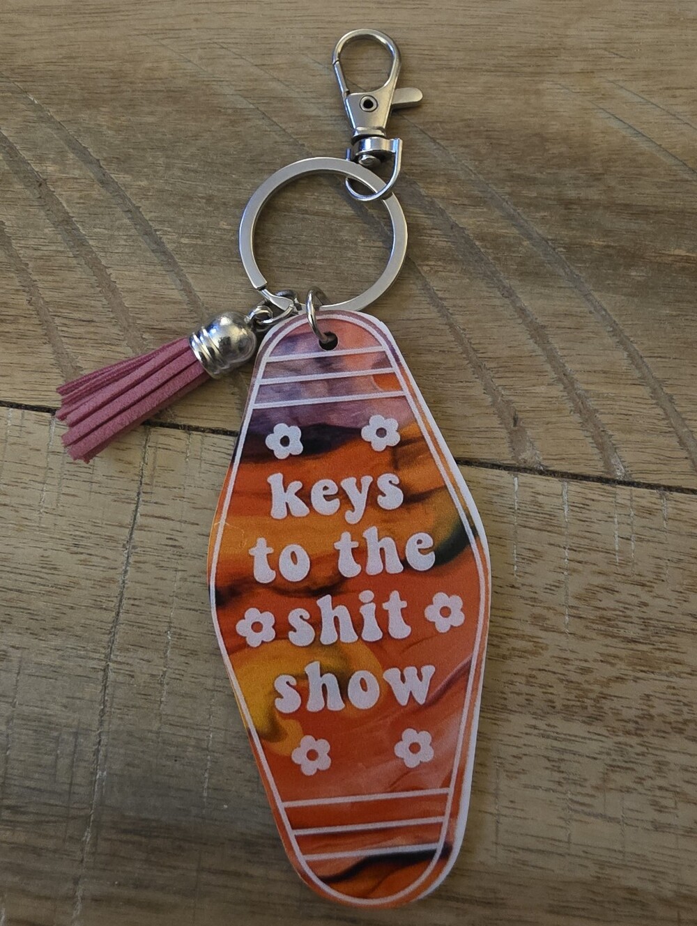 Novelty 'Keys to the Sh*t Show' Pink Tassel Keychain